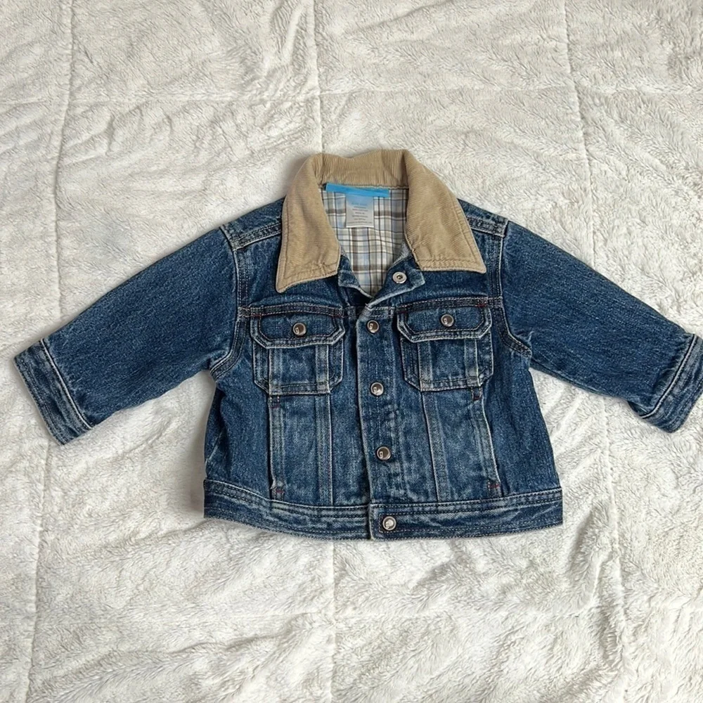 Gymboree Trucker Blue Jean Denim With Tan Corduroy Collar Jacket- Size 6-12 mos.